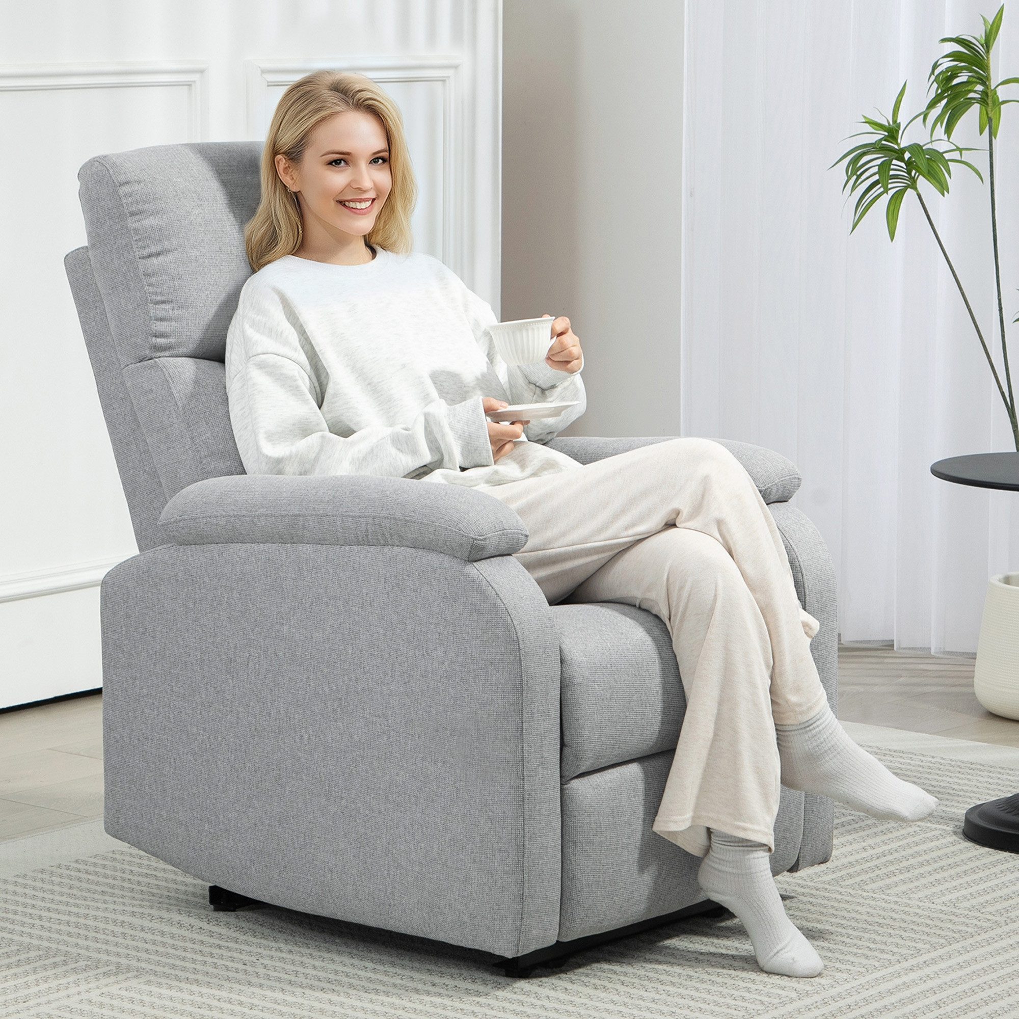 HOMCOM Relaxsessel Fernsehsessel mit Liegefunktion, TV-Sessel mit Leinenoptik (Liegesessel, 1-St., Ruhesessel), bis 150 kg belastbar für Wohnzimmer, Grau