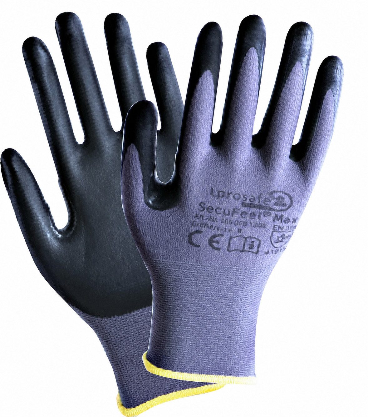 tprosafe Arbeitshandschuhe SecuFeel Max mit Nitril-Mikroschaum-Beschichtung 12 Paar (Super Grip bei Öl & Fett) Ultradünn, atmungsaktiv mit Touchscreen-Funktion
