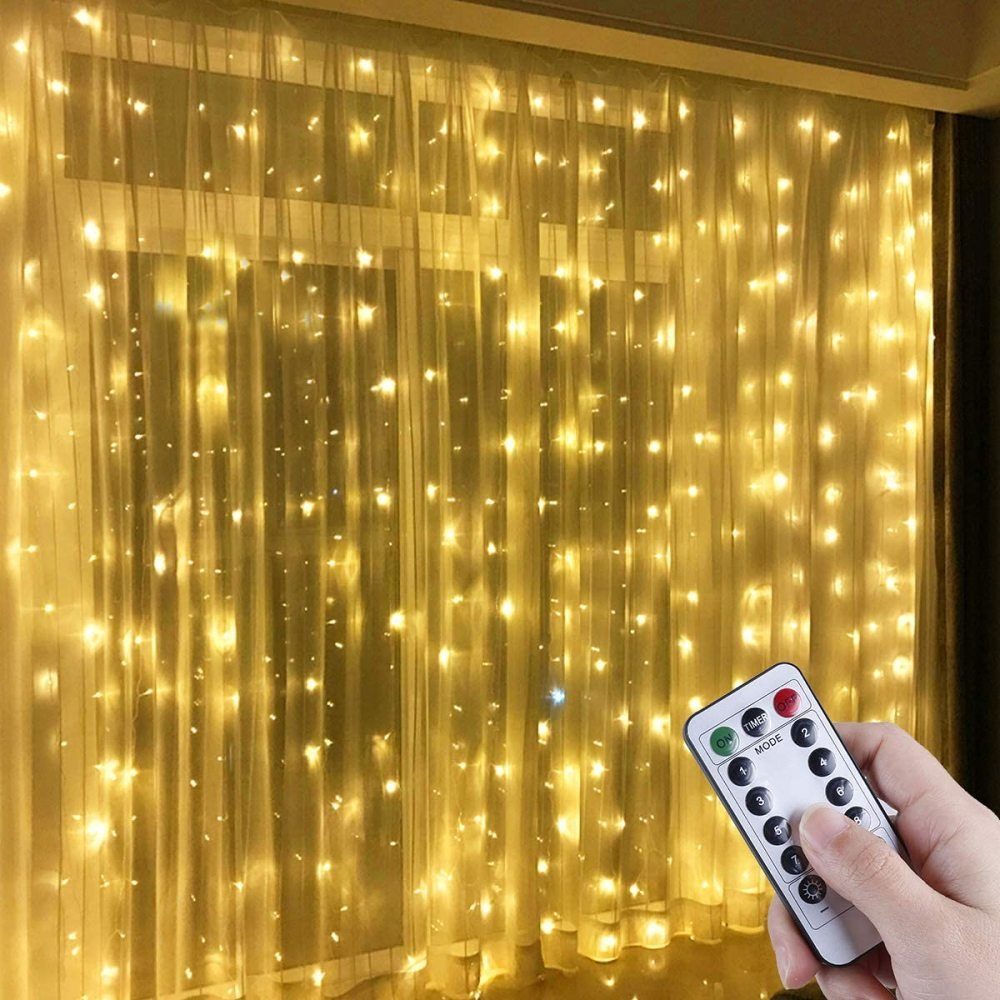 GelldG LED-Lichterkette Lichtvorhang 3 × 3 m 300LEDs, Lichterketten Vorhang