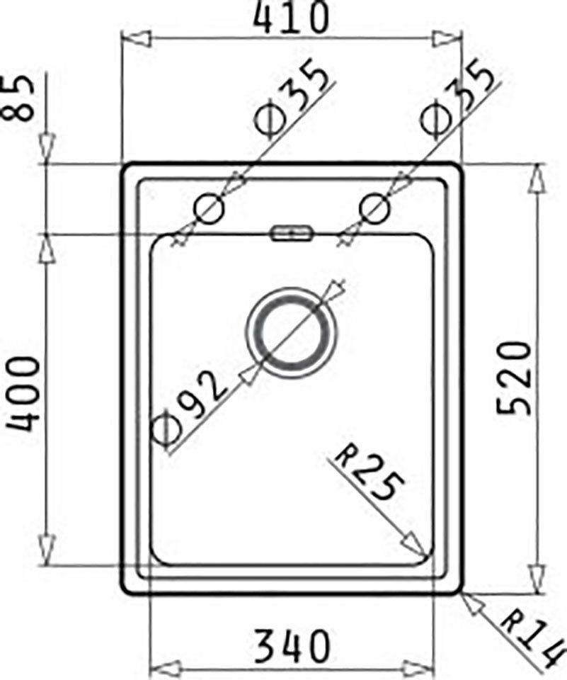 Pyramis Edelstahlspüle, rechteckig, 41/52 cm
