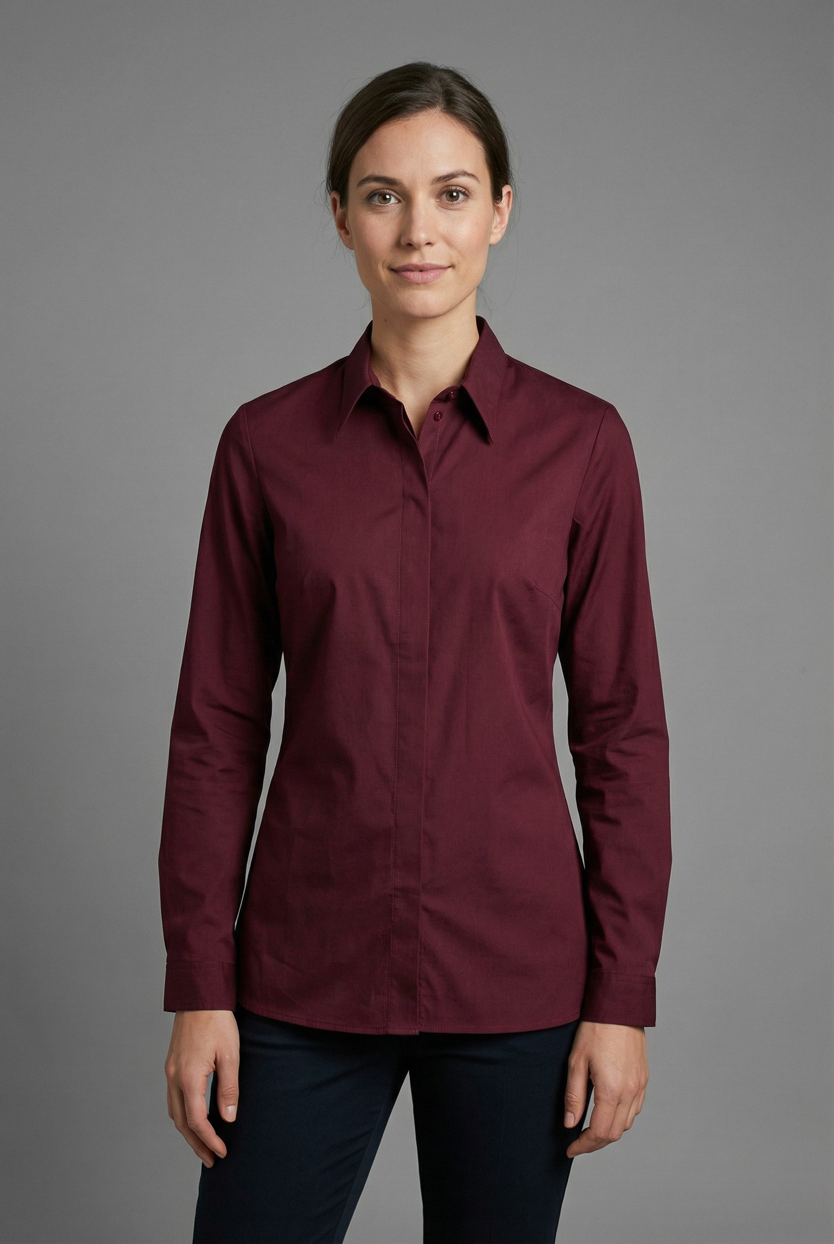 bonprix Langarmbluse lockere Passform, mit Stehkragen, mit verdeckter Knopfleiste