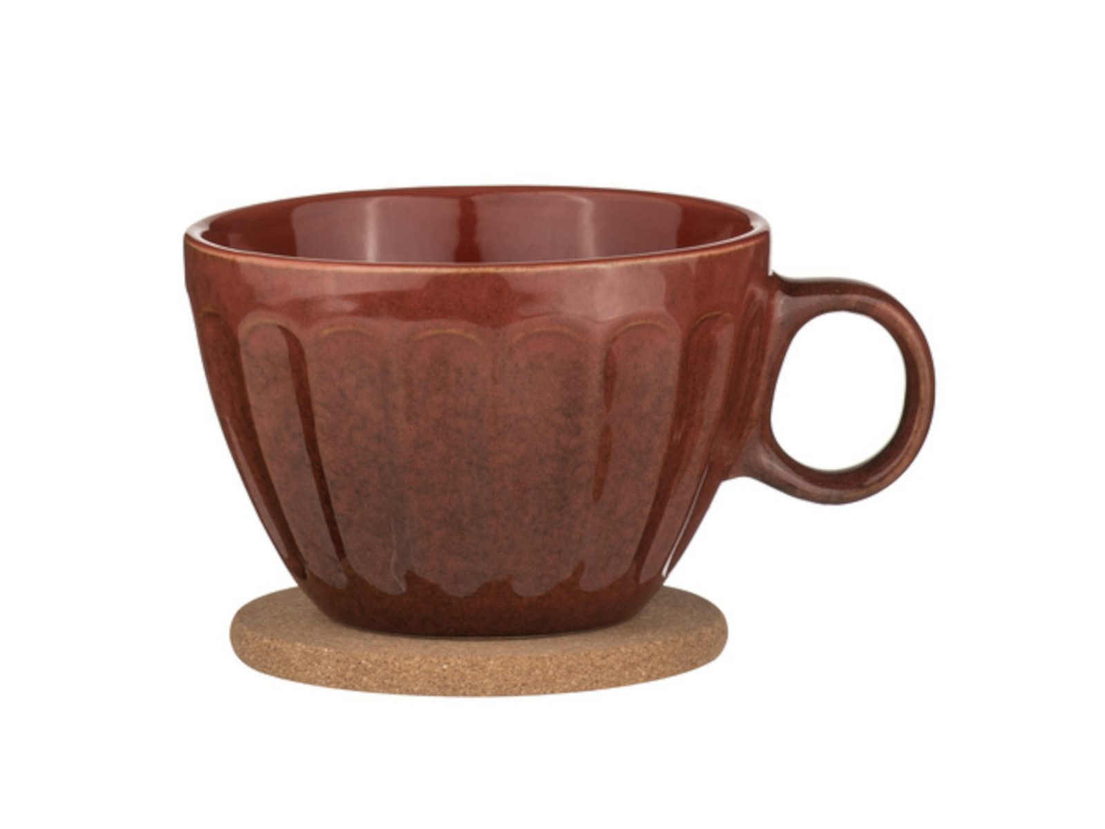 Ladelle Becher ELAN Becher- und Untersetzerset paprikarot, Steinzeug / Kork, Elan Paprika Duo Mug & Coaster Set Assorted