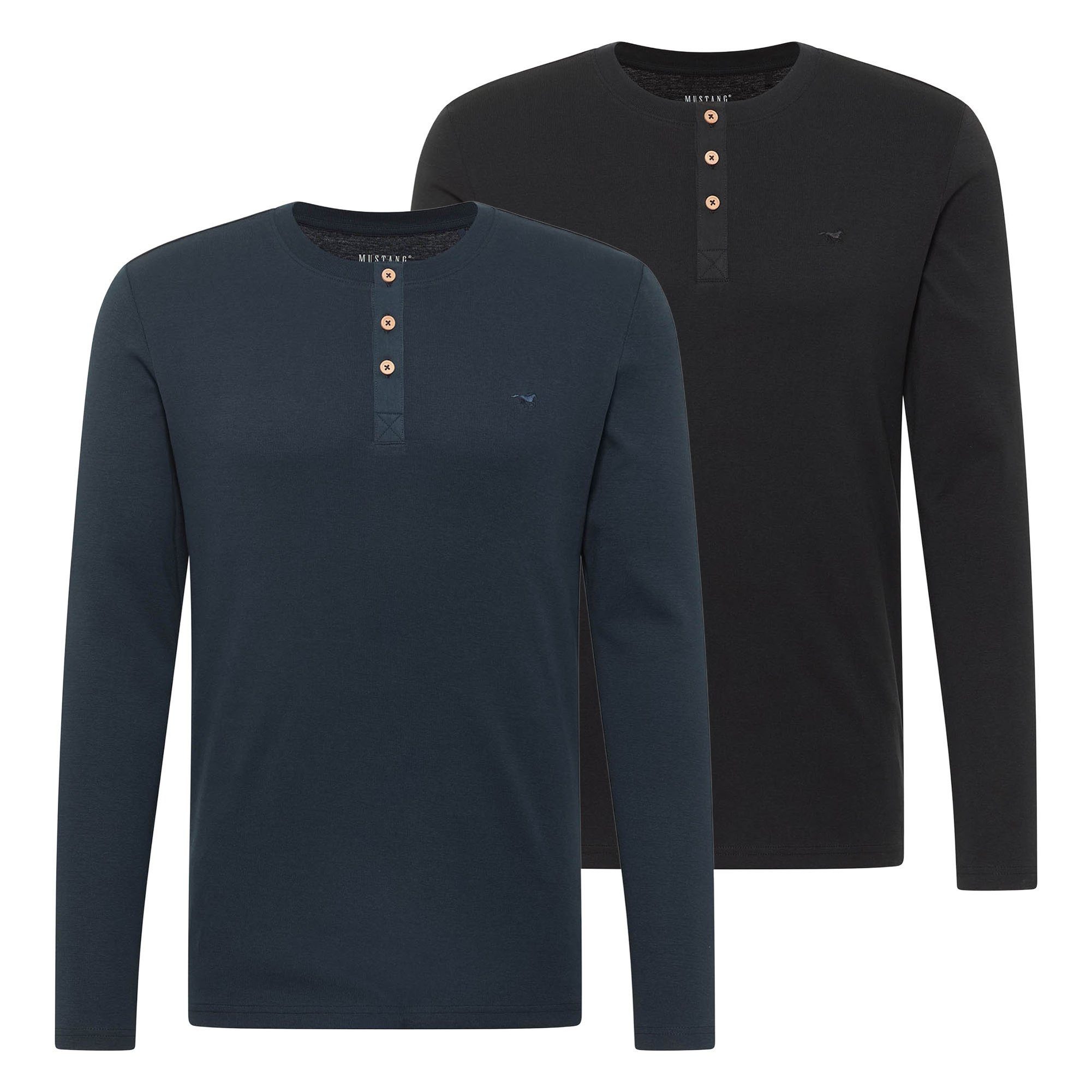 MUSTANG T-Shirt Herren Longsleeve 2er Pack Baumwolle (Packung, 2er Pack)