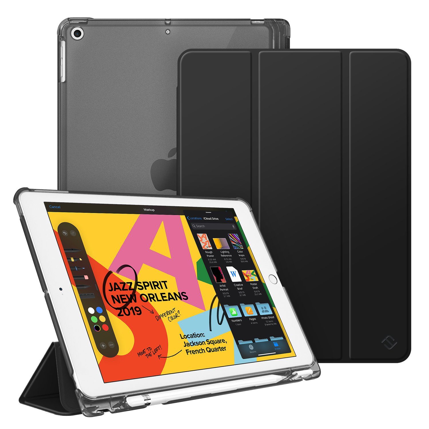 Fintie Tablet-Hülle für iPad 9. Gen 2021/8. Gen 2020/7. Gen 2019 10.2 Zoll mit Stifthalter, ultradünne leichte Case mit transparenter Rückseite & Auto Schlaf/Wach