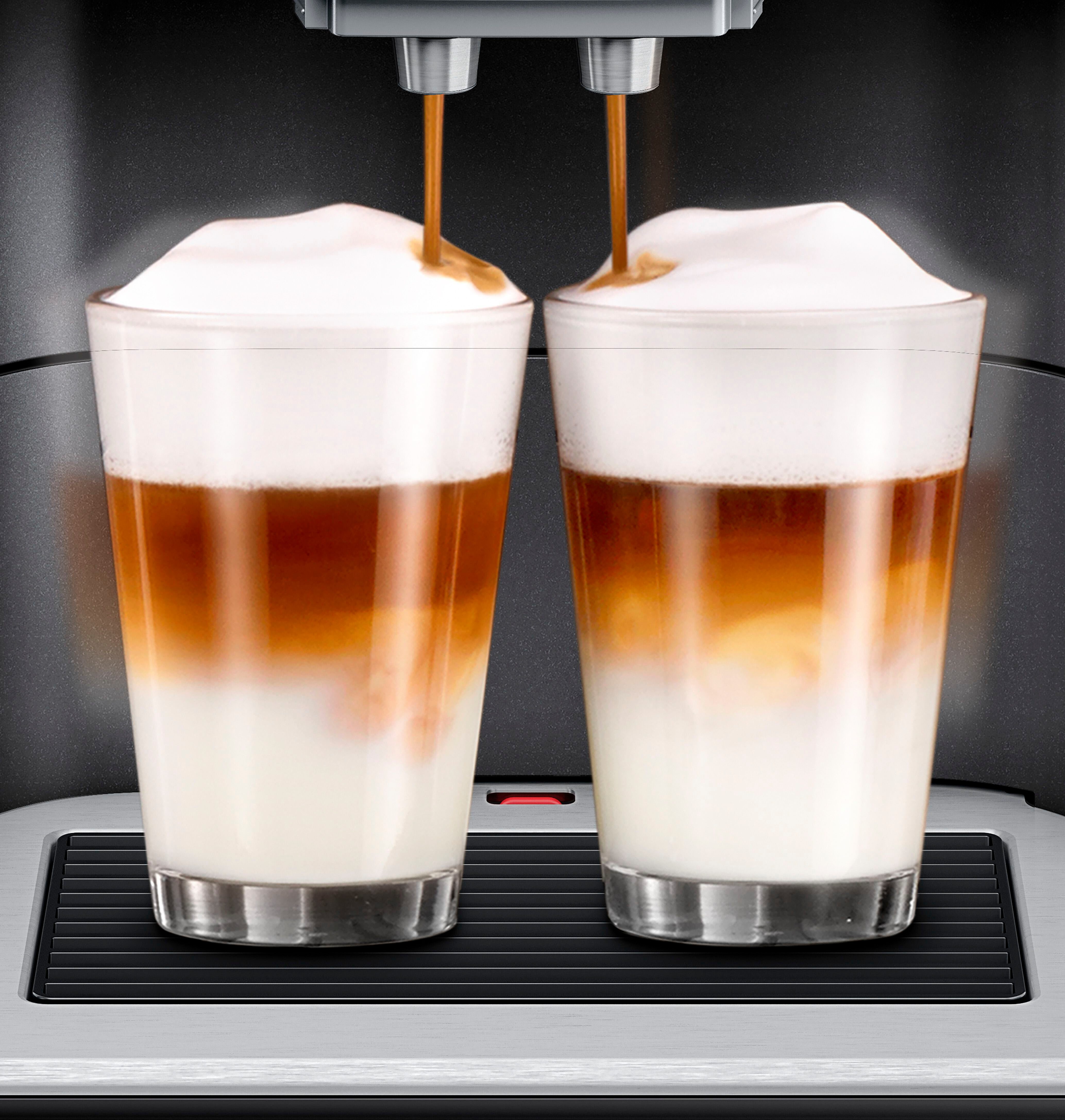 SIEMENS Kaffeevollautomat EQ6 plus s400 TE654509DE, Doppeltassenfunktion, Keramikmahlwerk, viele Kaffeespezialitäten, automatische Dampfreinigung, saphirschwarz