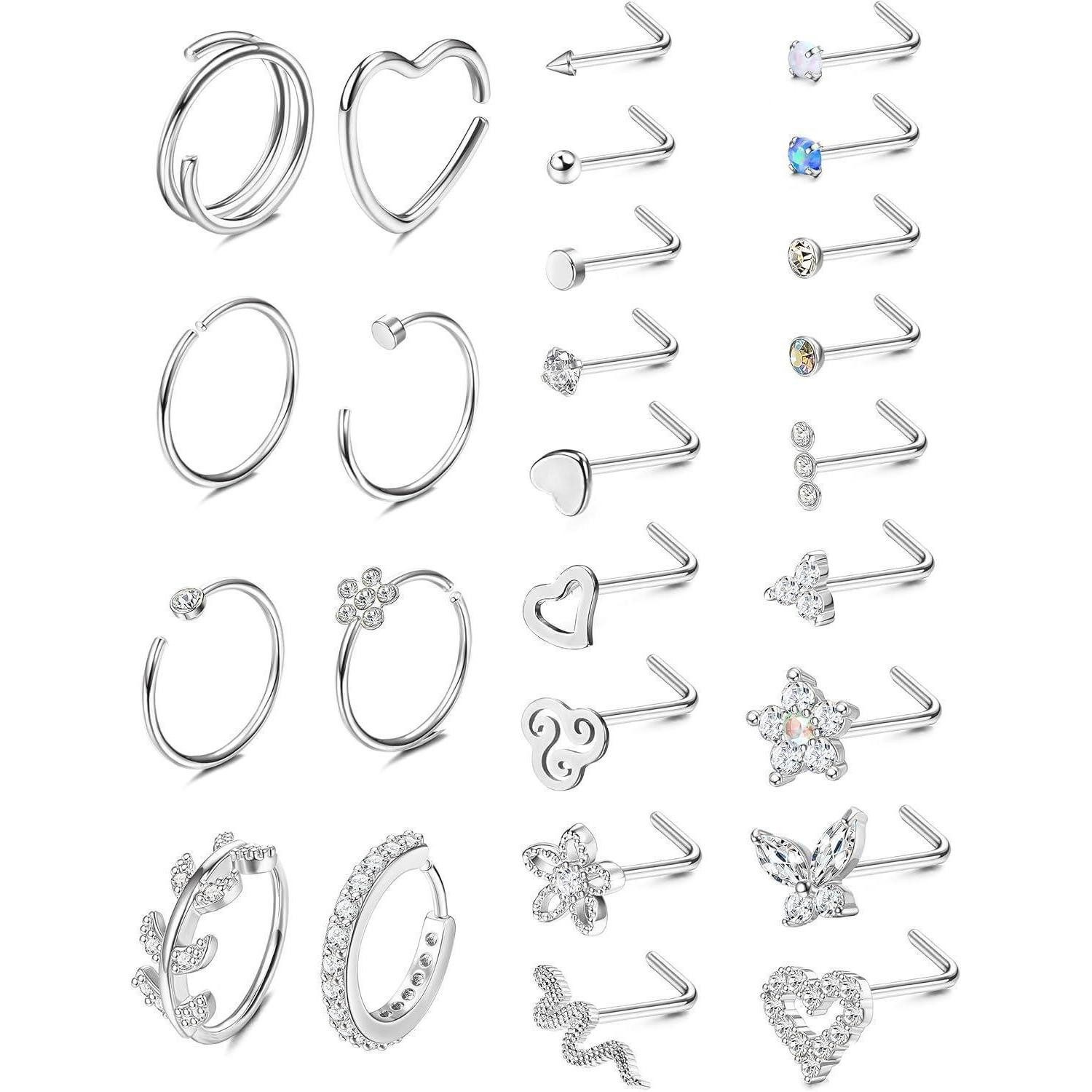 Nasenpiercing-Set 26Pcs 20G Nasenpiercing Set Chirurgenstahl Brillant Schmetterling