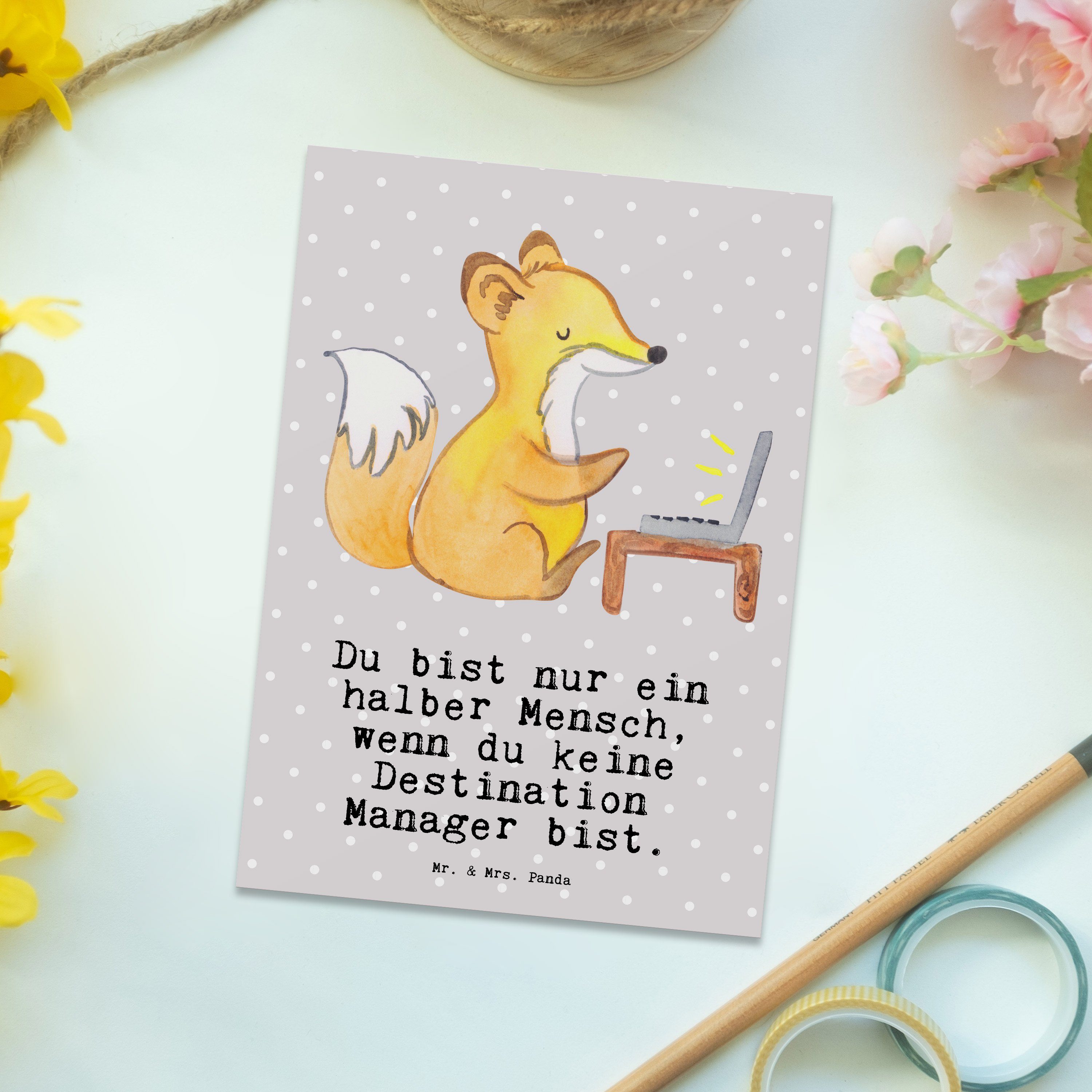 Mr. & Geschenk, Manager mit Grau Pastell Postkarte Ab Mrs. Grußkarte, - Panda Herz - Destination