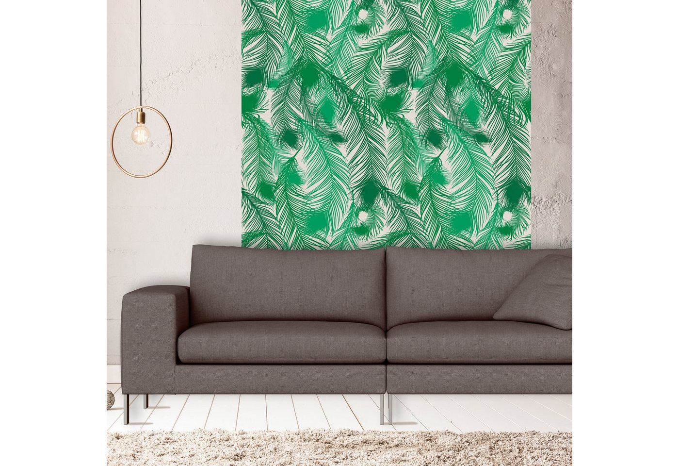 queence Vinyltapete »Federn-Grün«, 90 x 250 cm, selbstklebend-HomeTrends