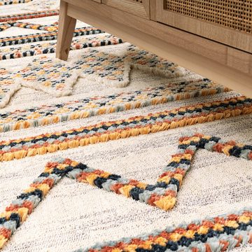 Teppich Wohnzimmer Ethno Geometrisch Fransen Teppich, Paco Home, Rund, Höhe: 21 mm