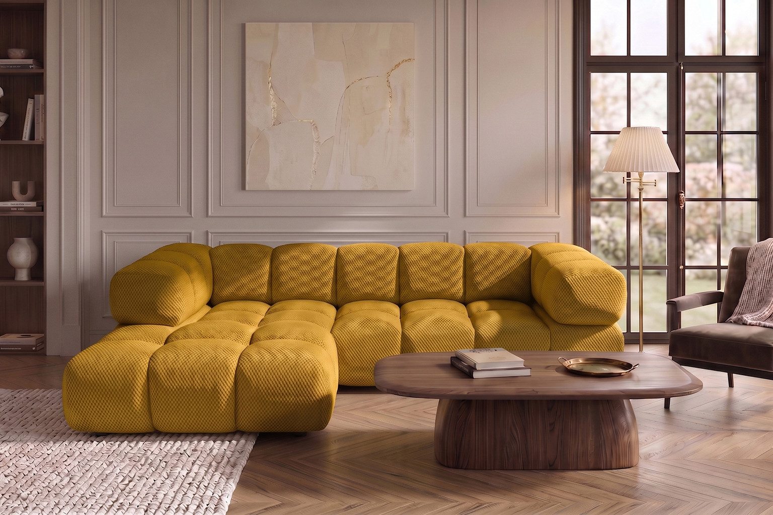 Kaiser Möbel Ecksofa L-Form für Wohnzimmer, Stoff Sonic 3D, AVERRO, Modernes Bubble-Design,Premium-Loungesofa,Abgerundete Form