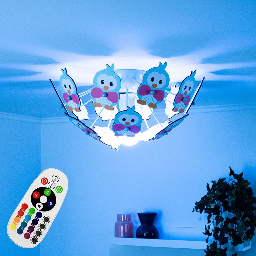 Zimmer Kinder Eulen im Farbwechsel, etc-shop Leuchte Fernbedienung Lampe Set Decken Leuchtmittel inklusive, Tier Dekolicht, Warmweiß,