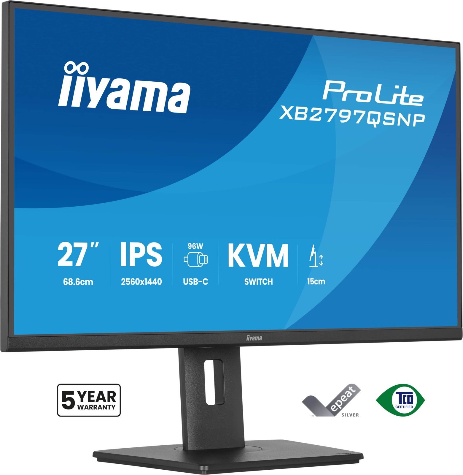 Iiyama XB2797QSNP-B1 TFT-Monitor (2560 x 1440 px, Quad HD, 75 Hz, IPS, Adaptive-Sync, Lautsprecher, HDCP, Pivot, Höhenverstellbar)