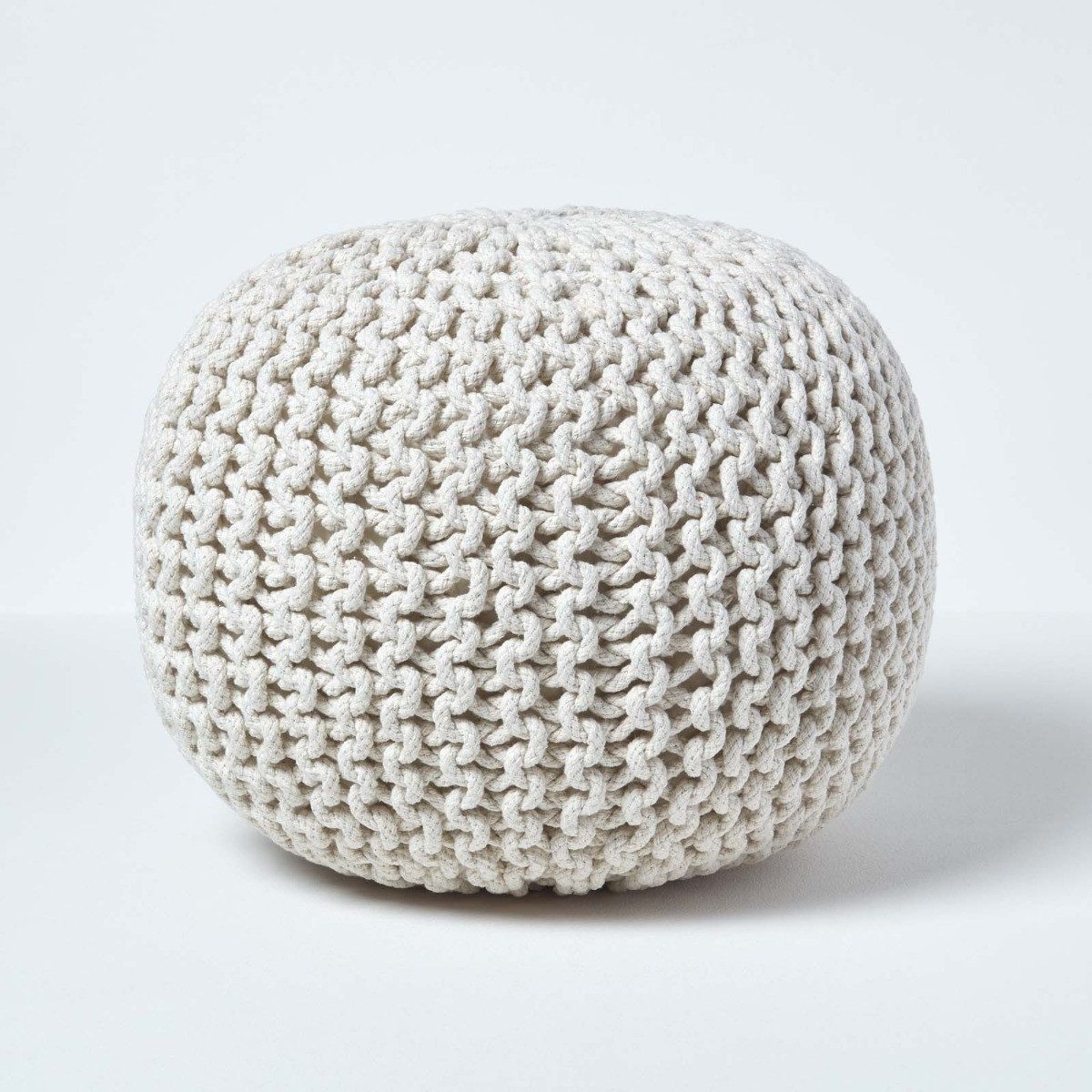 Homescapes Pouf Runder Strickpouf 100% Baumwolle, natur