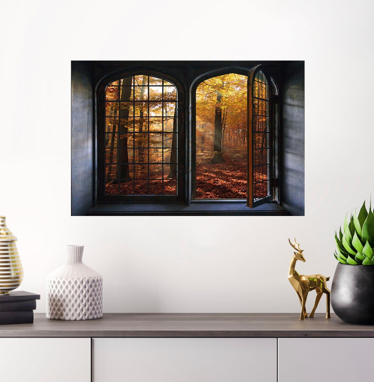 queence Wandsticker Herbsttag, Wandsticker, Wandbild, selbstklebend, 3D, Fenster