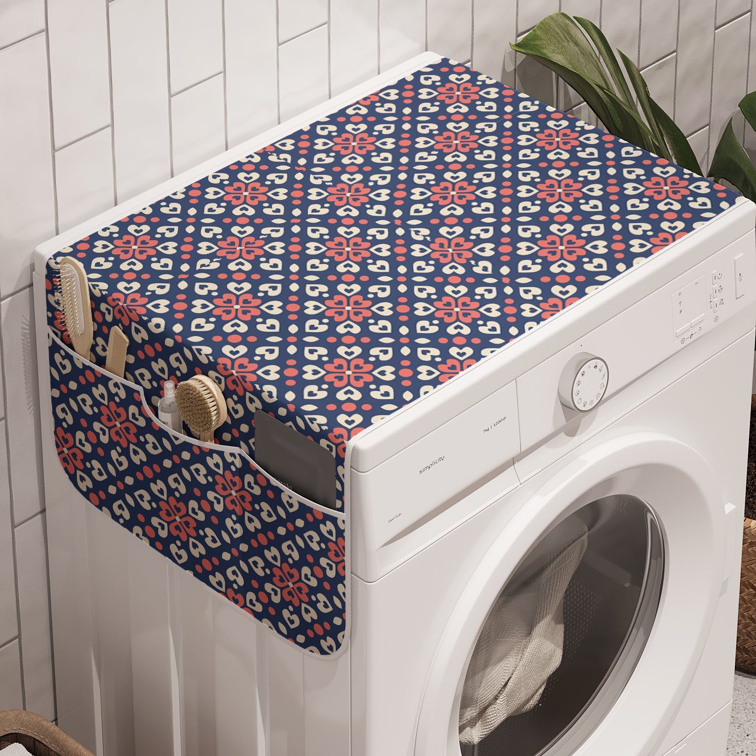 Abakuhaus Abstrakt Waschmaschine Badorganizer und Blumenherz-Mosaik für Anti-Rutsch-Stoffabdeckung Trockner,