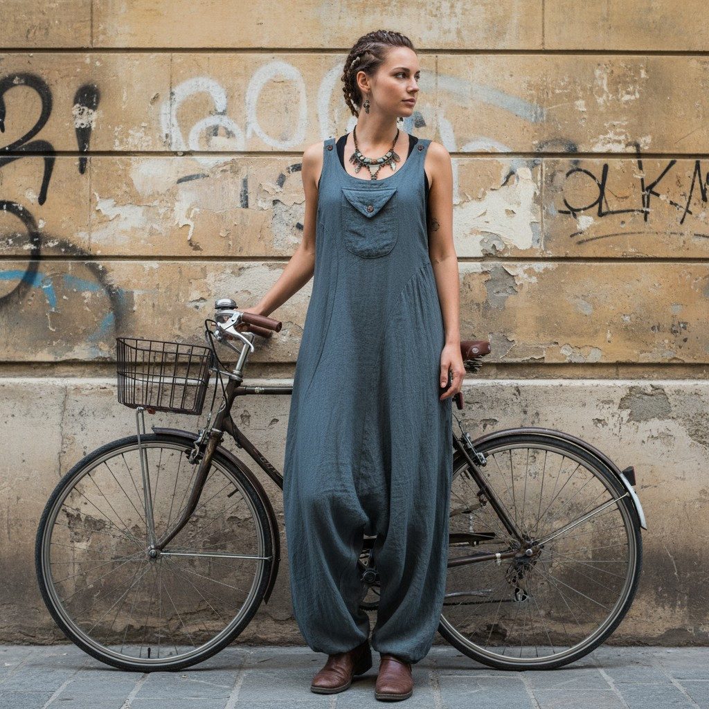 Guru-Shop Relaxhose Natürliche Boho Latzhose, Overall, luftiger.. Ethno Sty günstig online kaufen