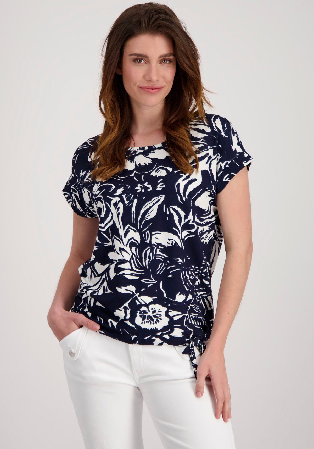 allover Feminines Monari mit Rundhalsshirt von mit Monari Shirt Blumendruck, Blumenprint