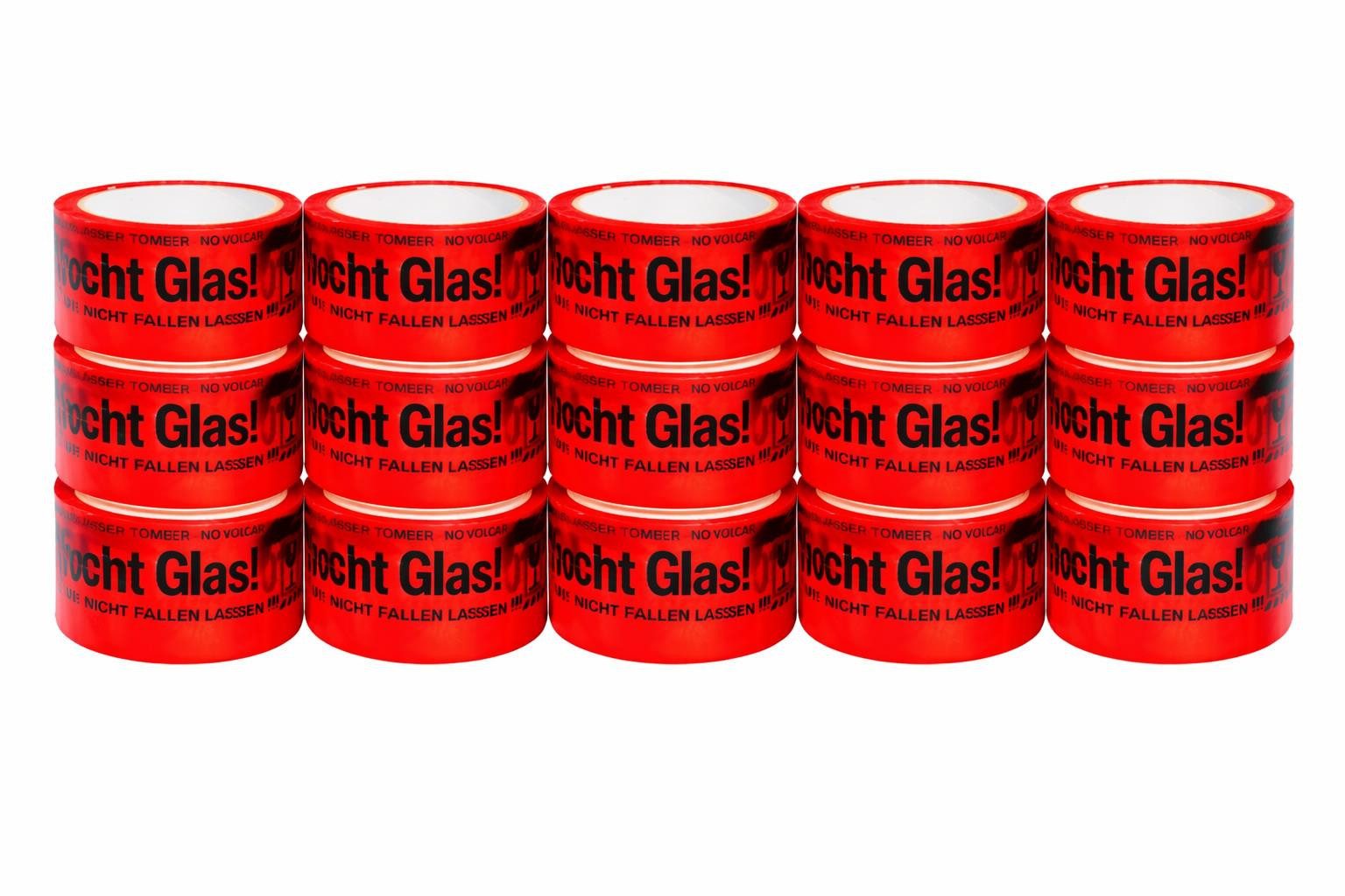 BAYLI Klebeband 18 Rollen PP Klebeband Vorsicht Glas 48mm x 66m - Warnband - starkes