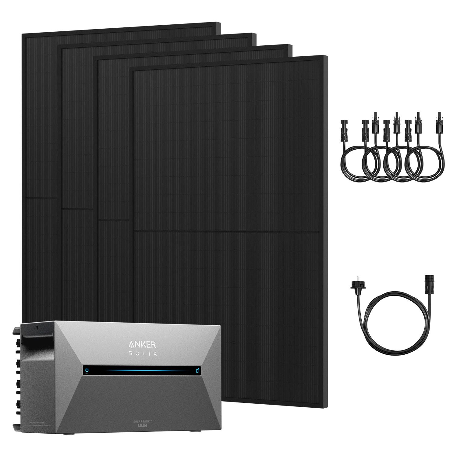 Anker Balkonkraftwerk 2000W Komplettset Solaranlage Anker Solix Solarbank 2 E1600 Pro, (4 x JA Solar 500Wp Full Black Paneele im Lieferumfang enthalten), Speicher mit integriertem Wechselrichter, All-in-One 1600 Wh Akku