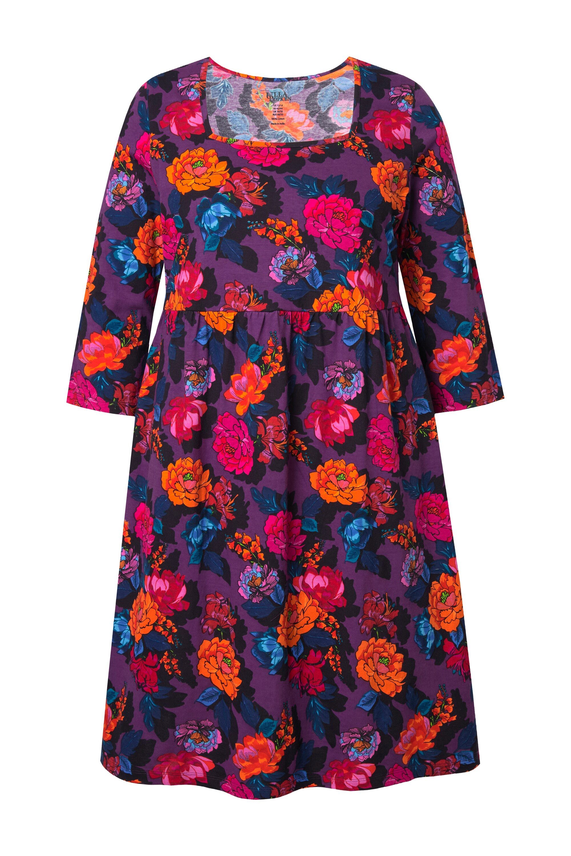 Ulla Popken Jerseykleid Jerseykleid A-Linie Carré-Ausschnitt 3/4-Arm günstig online kaufen