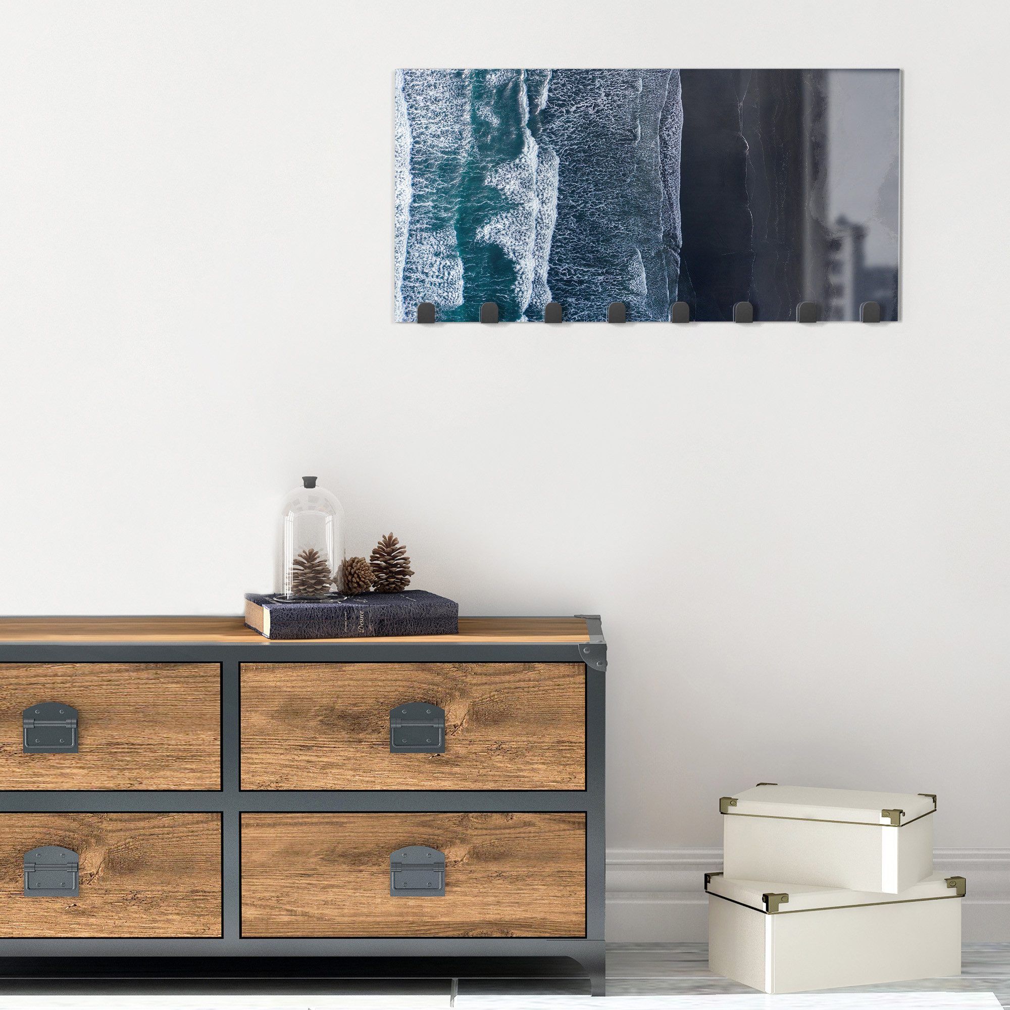 DEQORI Kleiderhaken 'Meereskontraste', Glas Garderobe Paneel magnetisch beschreibbar