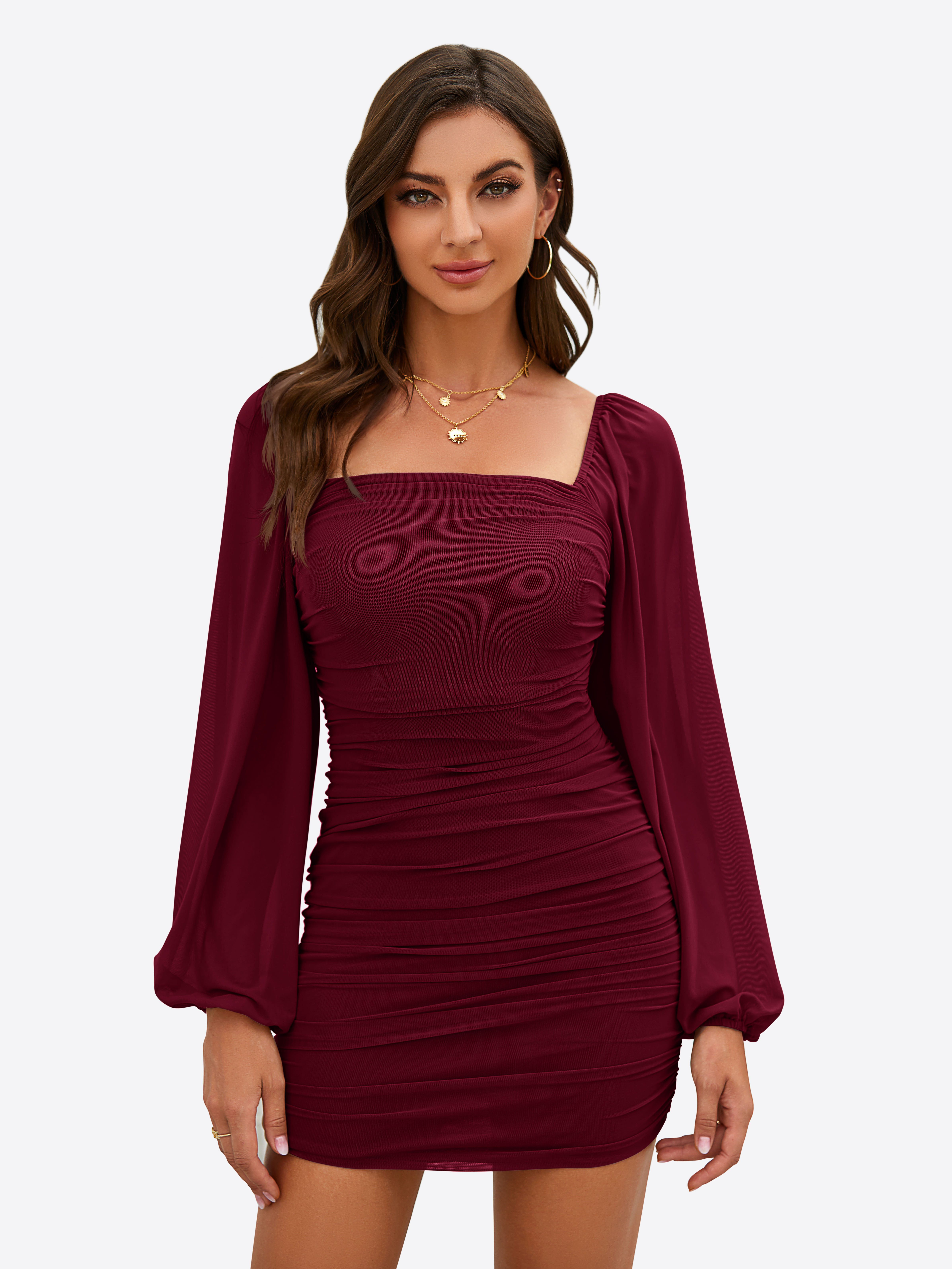 Imily Bela Minikleid Damenkleid mit Langarm und eckigem Ausschnitt (Packung, 1-tlg., 1per-Pack) Elegant