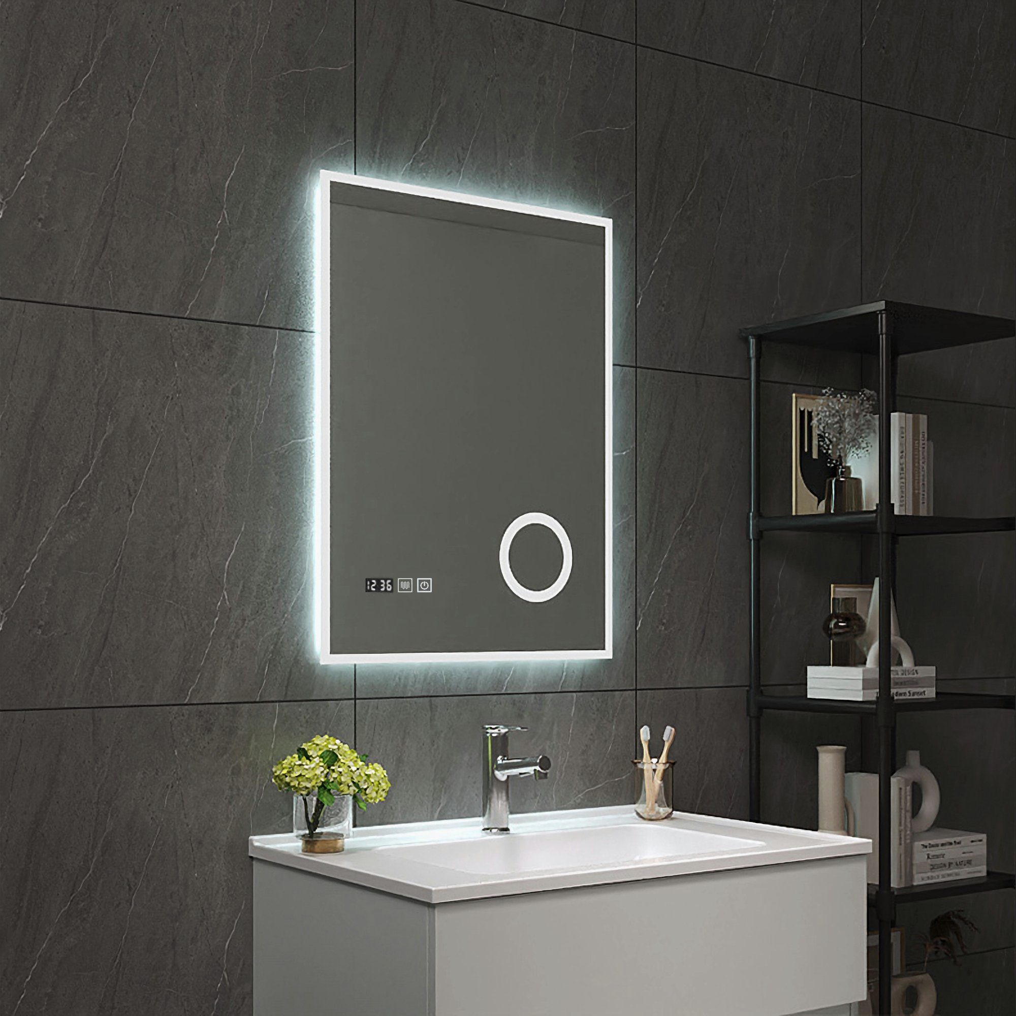 pro.tec Badspiegel, »Lizzano« mit 120 LEDs Aluminiumrahmen 50 x 70 cm Weiß