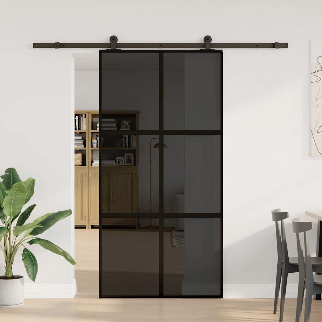 Thumbnail - vidaXL Zimmertür Schiebetür mit Beschlag 102,5x205 cm Hartglas Aluminium
