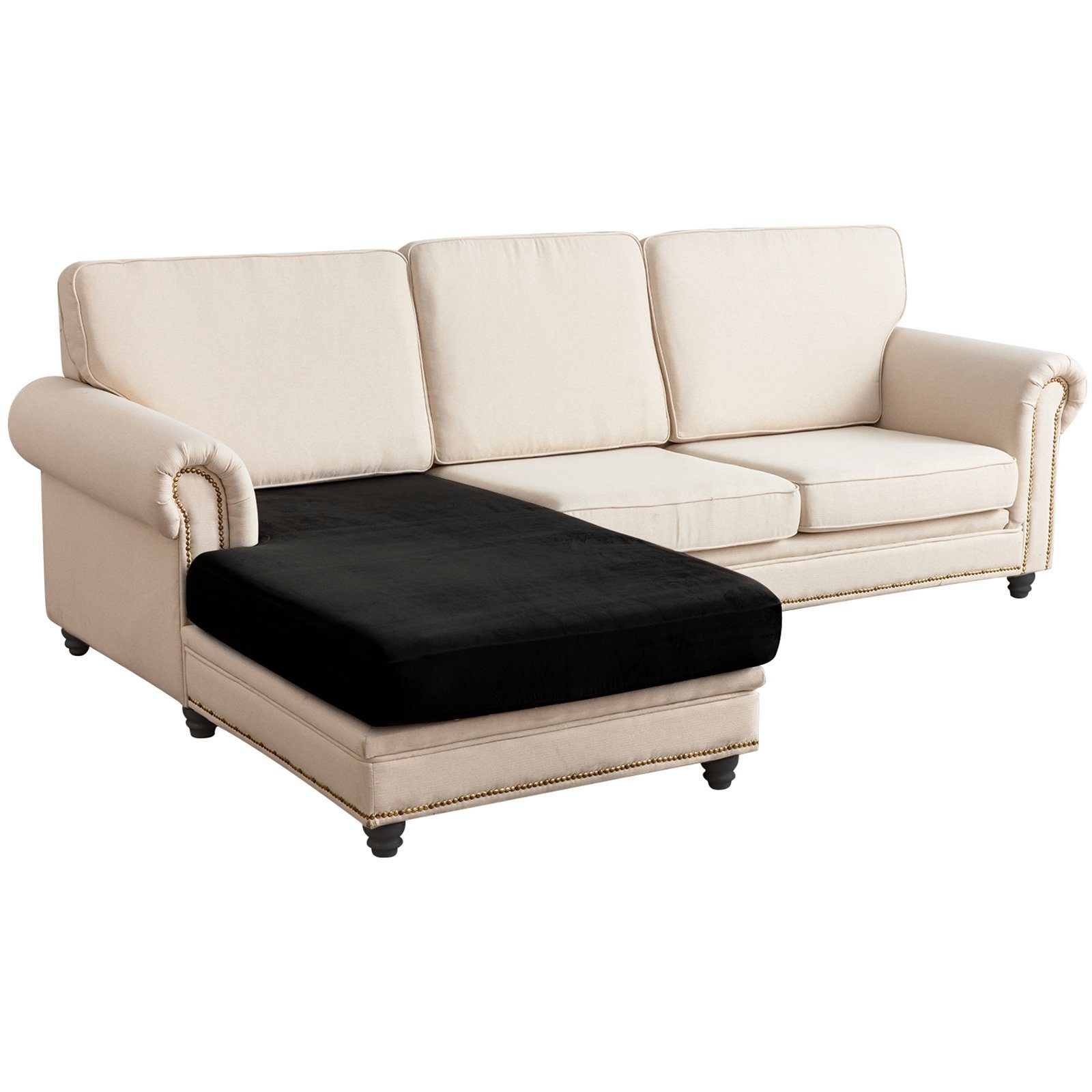 Sofahusse Sofa Sitzbezug,Samt Sitzkissenbezug, Stretch,Schonbezug, Rosnek, Stretch Elastic Chaise Loung Sofahusse Schwarz