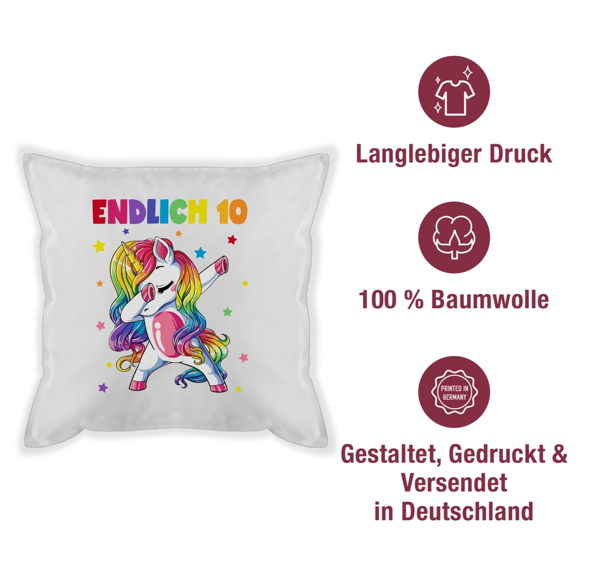 Kissen - Geburtstag 10 Endlich Jahre Weiß Shirtracer Dabbing 10. Dekokissen Jahre 3 Zehn Einhorn,