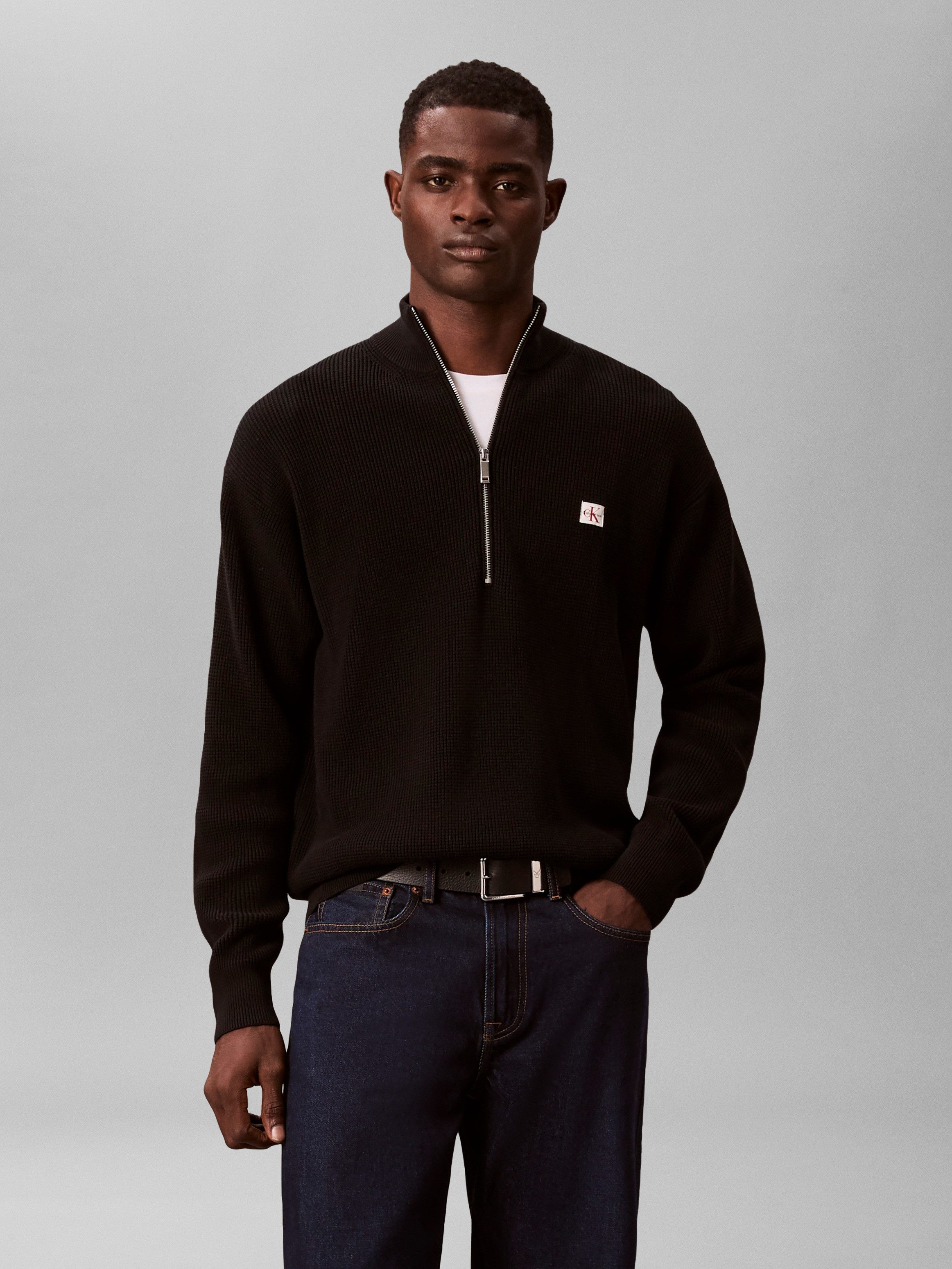 Calvin Klein Jeans Strickpullover Troyerkragen mit Reißverschluss, Regular günstig online kaufen