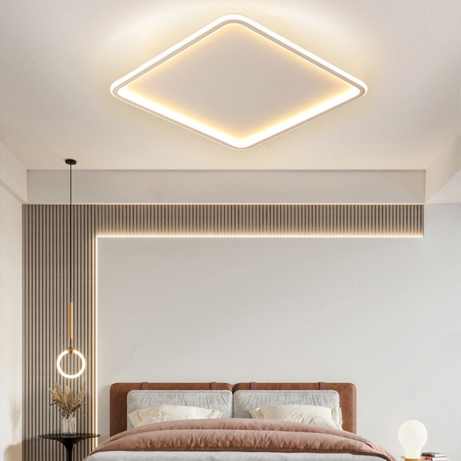 Wohnzimmerlampe Modern Deckenleuchten Dimmbar Neutralweiß,Warmweiß,Kaltweiß, Weiß integriert, dimmbar Deckenlampe stufenlos Daskoo 54W LED Deckenleuchte LED fest Fernbedienung,