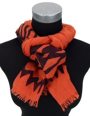 Ella Jonte Modeschal, orange schwarz breiter weicher Damenschal Baumwolle Tiger Motiv