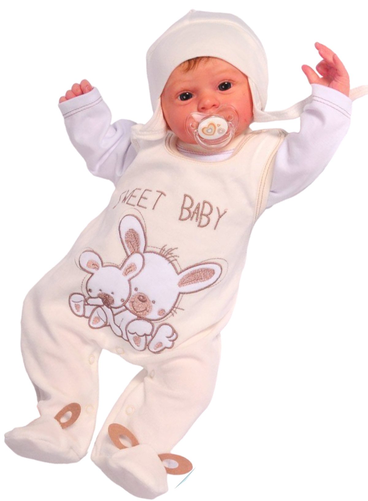 Strampler, Jäckchen & Mütze Strampler Mütze und Shirt Baby Anzug 3Tlg