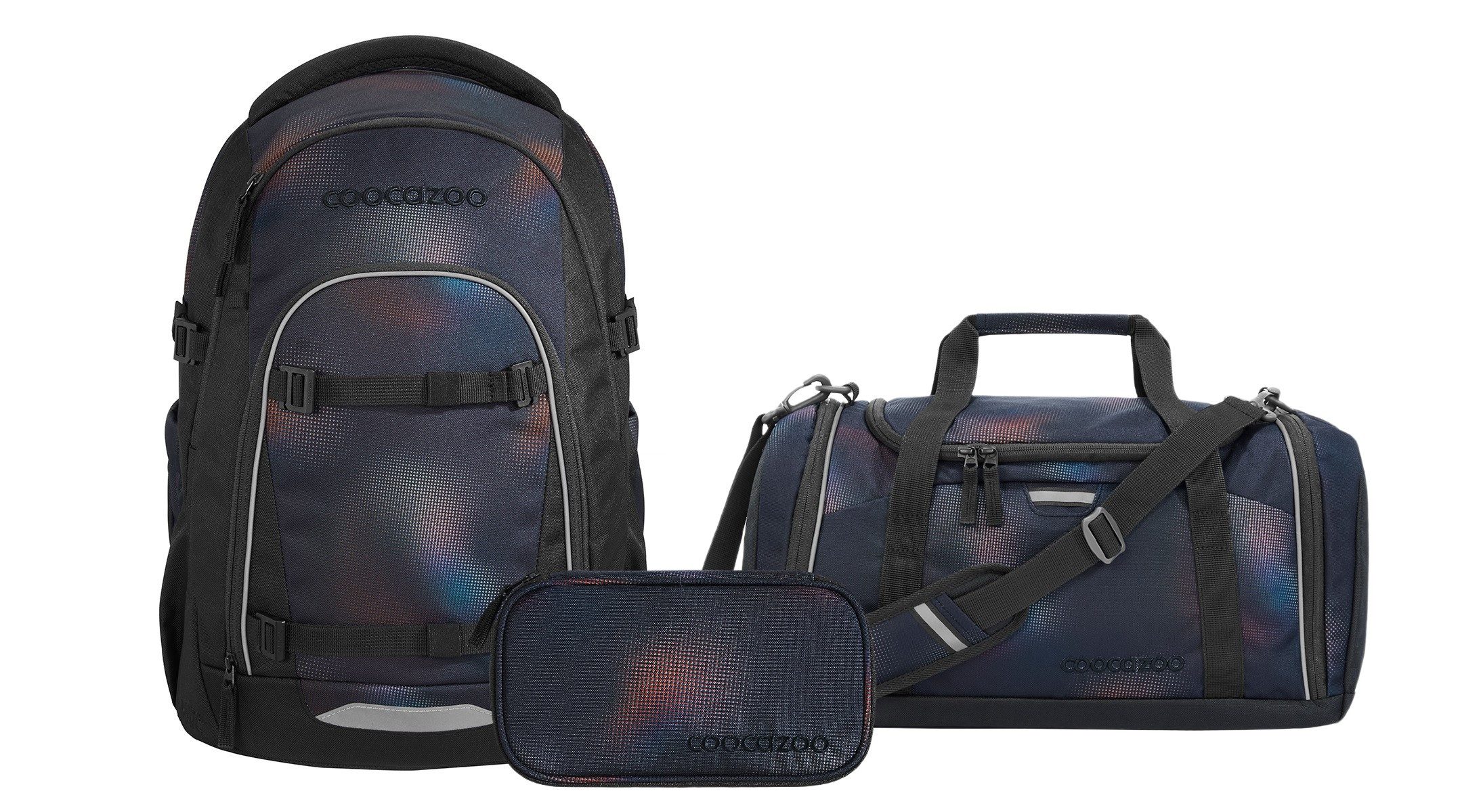 coocazoo Schulranzen Schulrucksack-Set MATE Rainbow Illusion 3-teilig (3-teilig), ergonomisch, Körpergröße: 135 - 180 cm, Easy-Grow-System