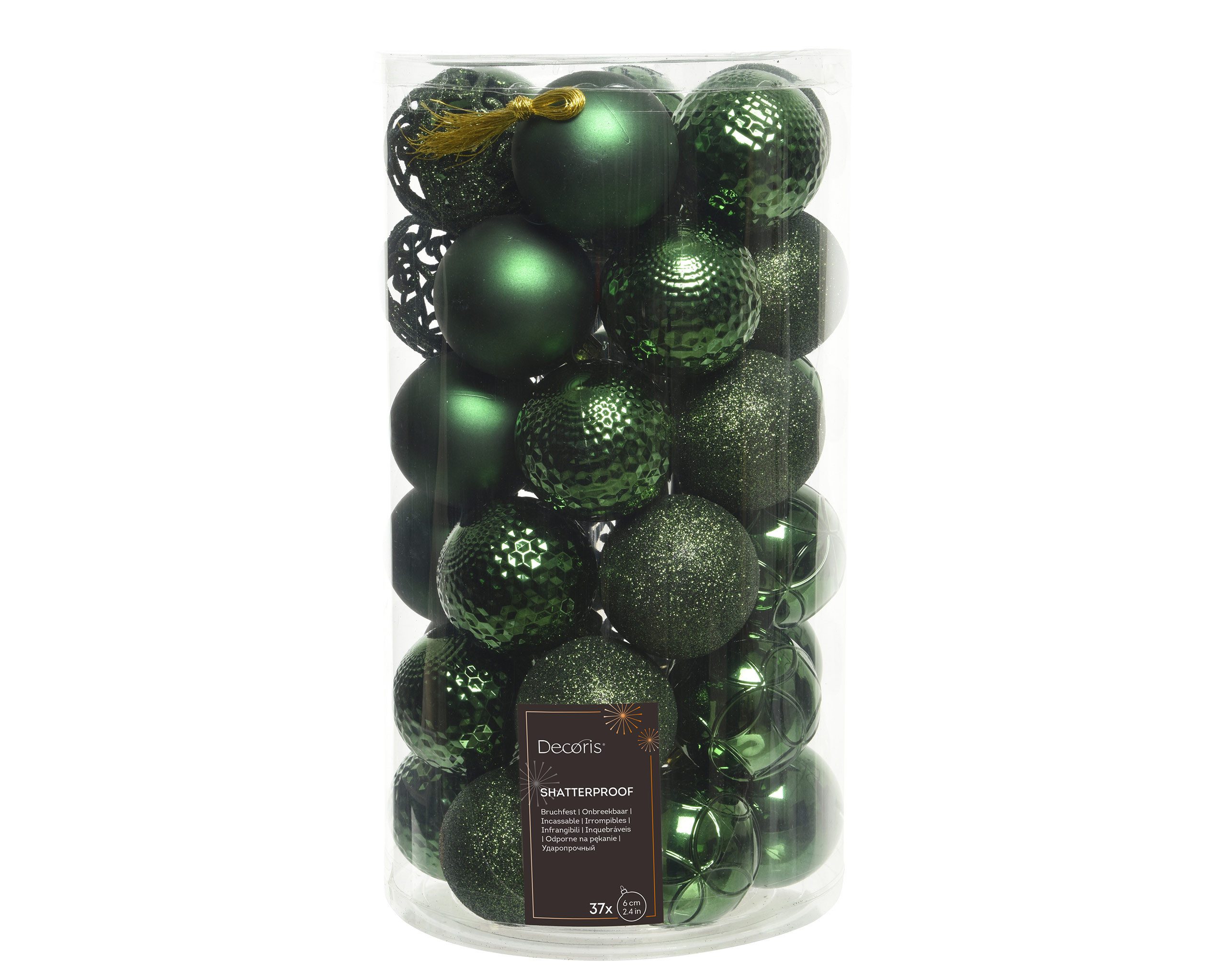 Kaemingk Weihnachtsbaumkugel, Weihnachtskugeln Kunststoff Ornamente 6cm 37er Set - Piniengrün