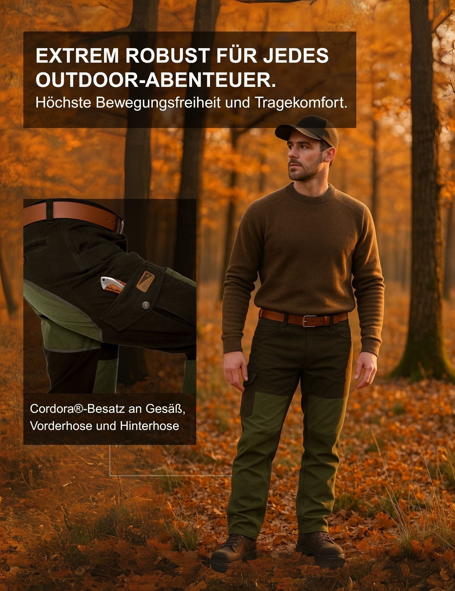 La Chasse® Stretch-Jeans Herren Jagdhose Durchgehhose mit Cordura® Robuste Outdoorhose Oefele