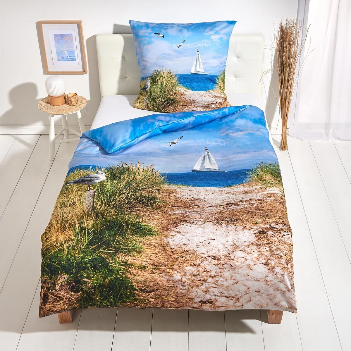 TRAUMSCHLAF Bettwäsche Segelboot, Mako Satin, 2 teilig, Sommerliches Design in einzigartiger Haptik