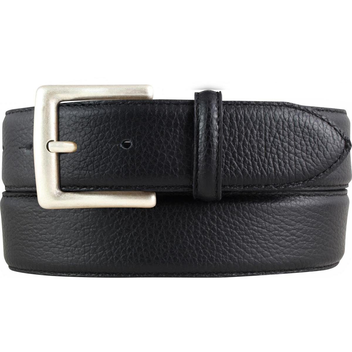 BELTINGER Ledergürtel Herren-Gürtel aus gemasertem Leder mit Steppnaht 4 cm - Trachten-Gürte Schwarz, Altsilber