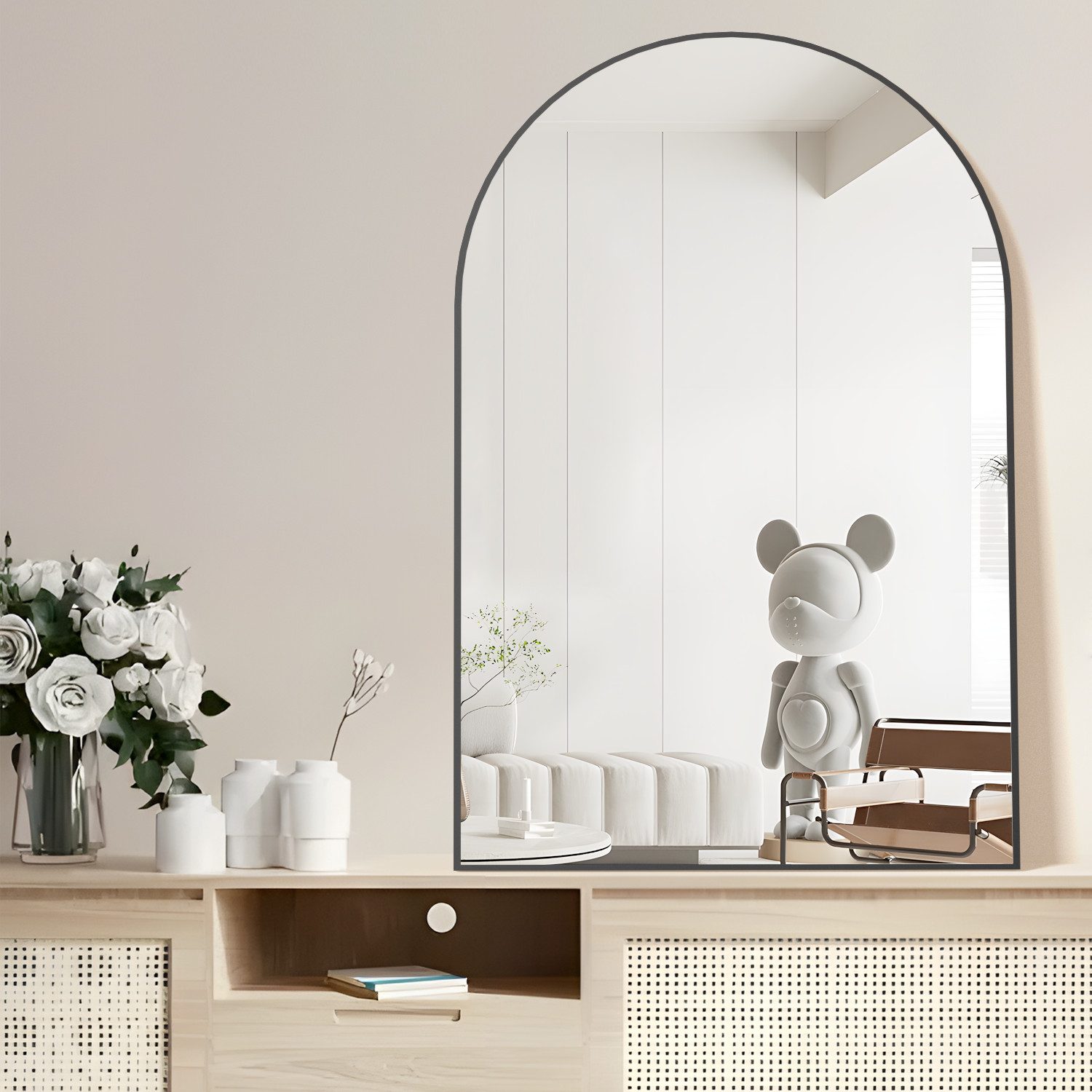 CASSILANDO Badspiegel Bogenförmiger Wandspiegel, Badezimmerspiegel, 75 * 50cm Aluminium (Packung, WandSpiegel Halbarch) – Bild 4 von 5