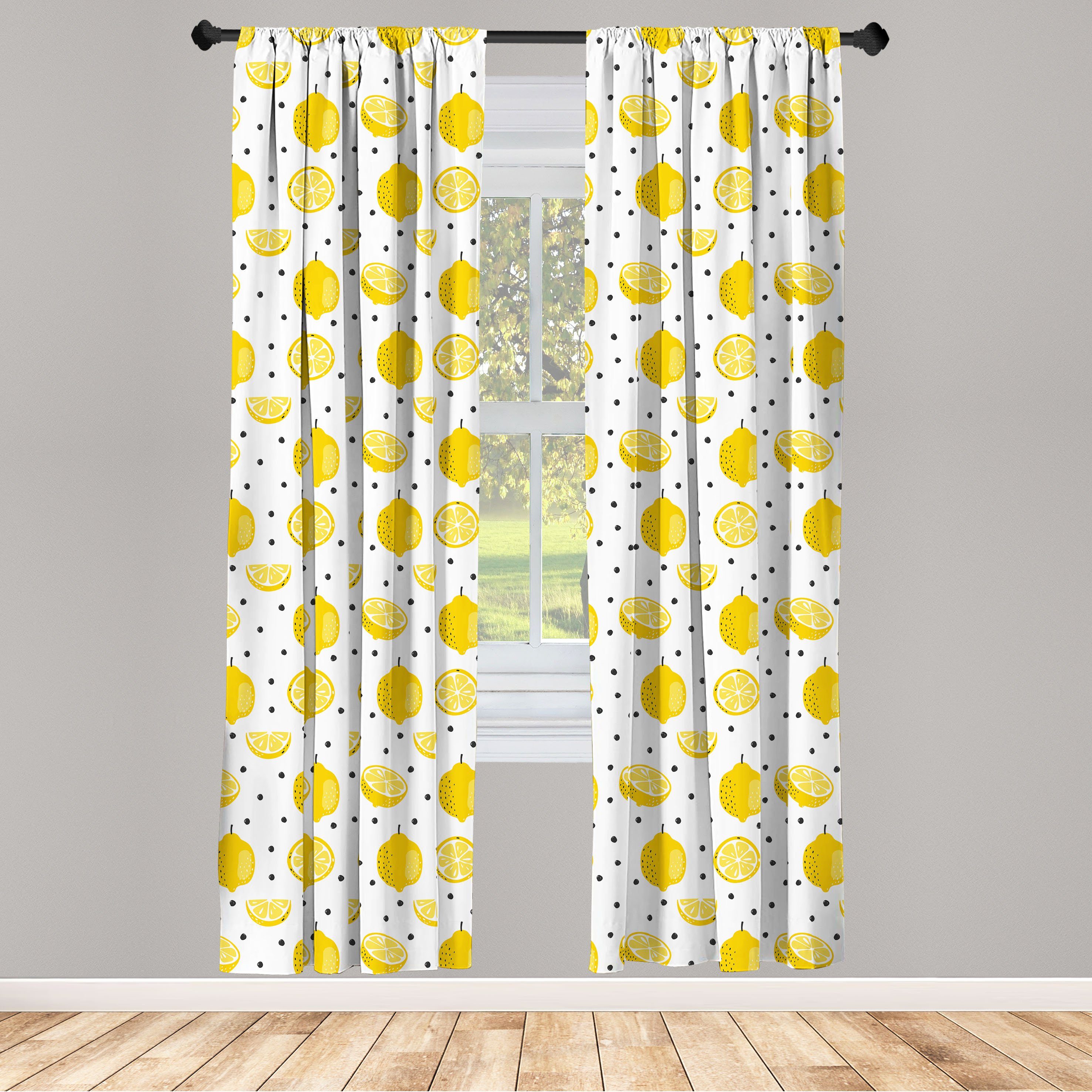 Gardine Vorhang für Wohnzimmer Schlafzimmer Dekor, Abakuhaus, Microfaser, Zitrone Sommer, Zitrusfrucht-Tupfen