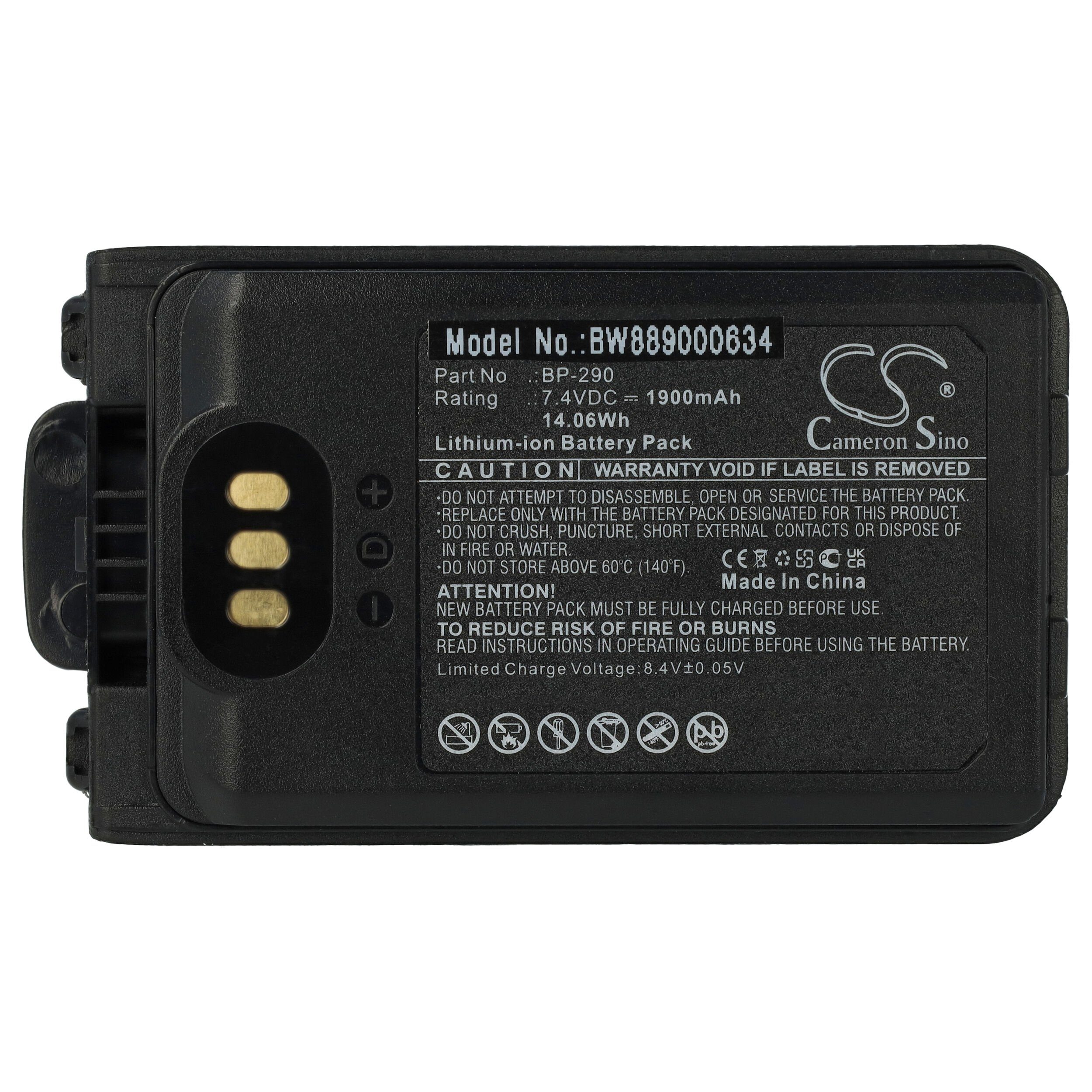 vhbw kompatibel mit Icom IC-F52D, IC-F62D, IC-M85 Akku Li-Ion 1900 mAh (7,4 V)