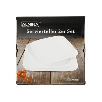 Almina Teller 2 Teiliger Servierteller-Set Weiß aus Porzellan in Form eines Quadrats, (2 St)