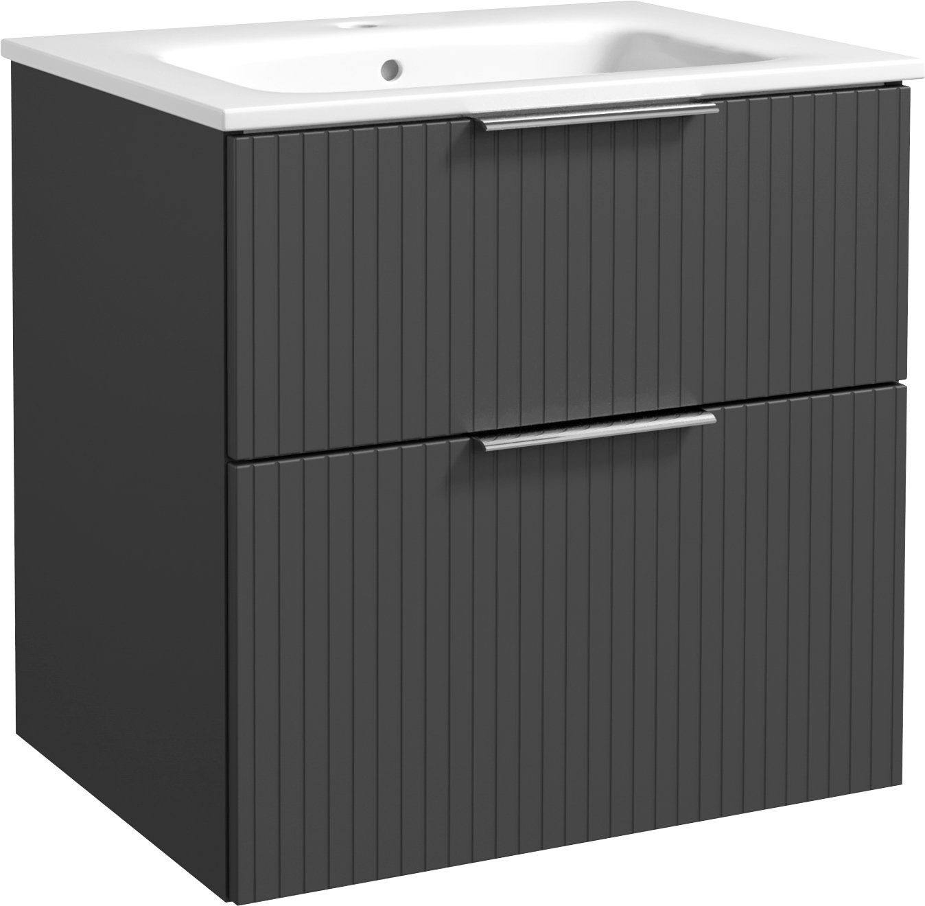 welltime Waschtisch G-Line, mit Keramik Waschbecken, Schubladen mit Softclose, trendig geriffelt