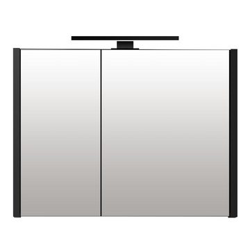 Lomadox Spiegelschrank NANTES-107 schwarz, 2Türen, mit LED Aufbauleuchte, B/H/T: 80/65/15 cm