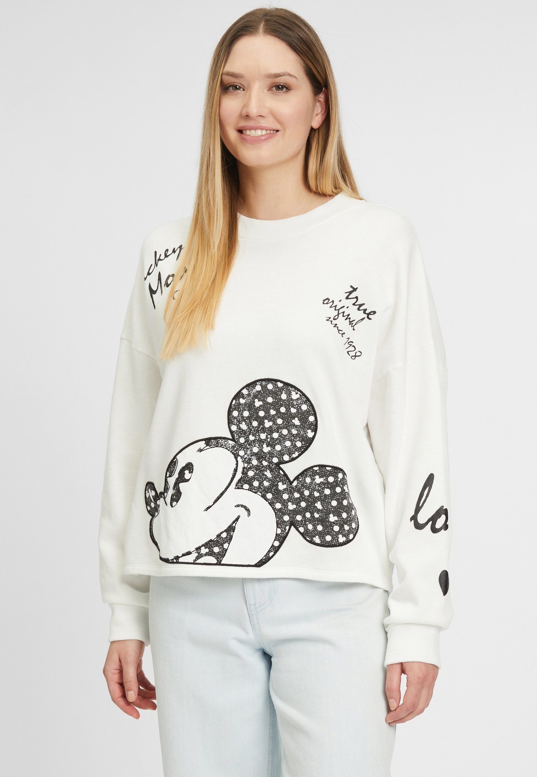 Sweatshirt Leoprint Hollywood Mickey Strickpullover mit mit goes Aufnähern Princess