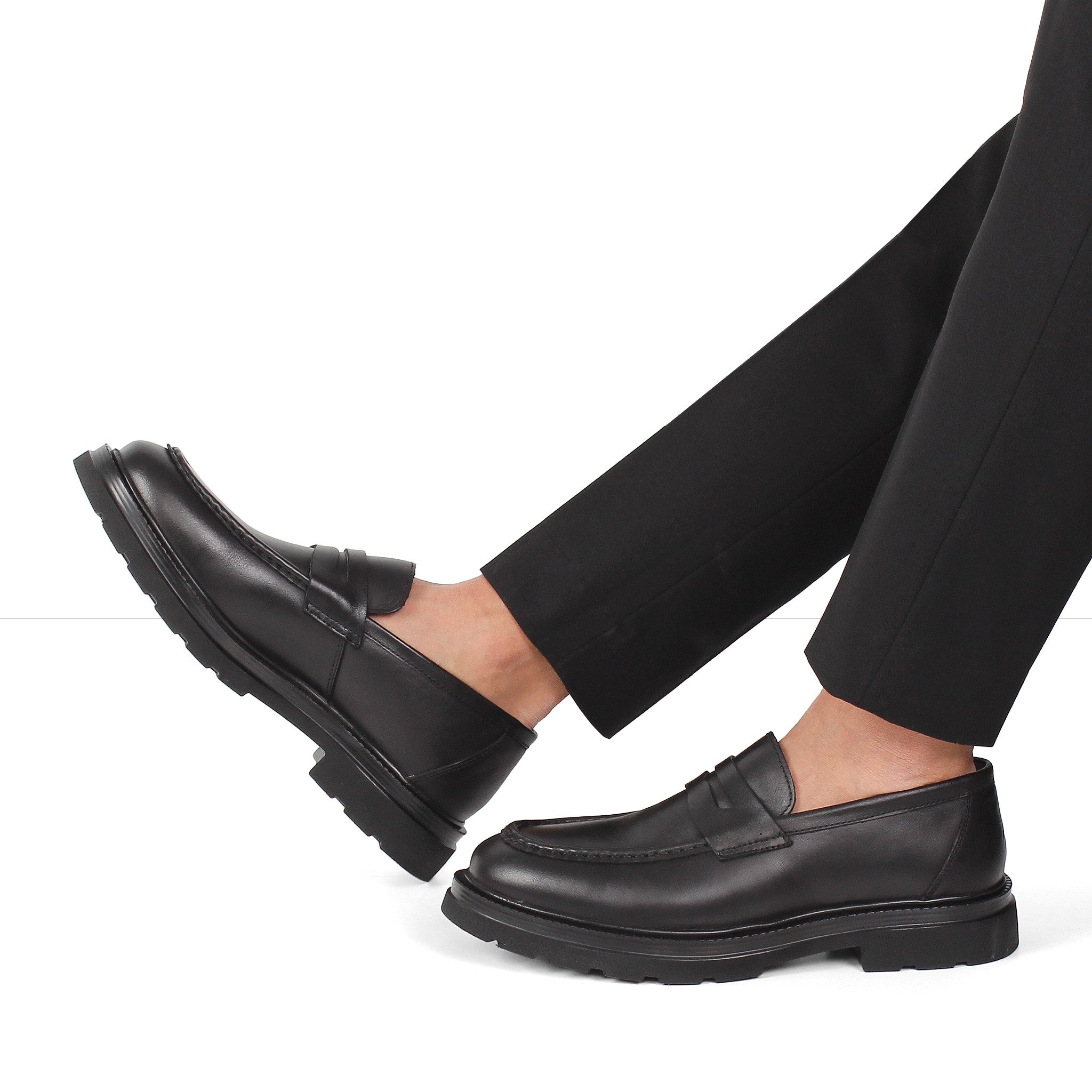 Celal Gültekin Plateau Profilsohle College Blockabsatz Herren Loafer Penny-Schlitz, Steppnaht, Profilsohle, Schwarz, 41