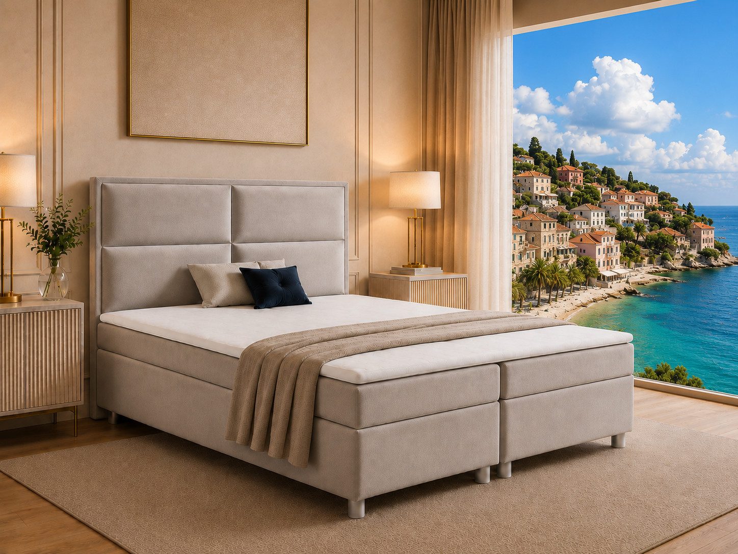 Best for Home Boxspringbett mit Bettkasten Doppelbett mit Stauraum & Topper 7-Zonen Komfort (Polsterbett Doppelbett Boxbett mit gepolstertes Kopfteil, versch. Größen, 140x200 160x200 180x200 200x200 cm), Handwerksqualität