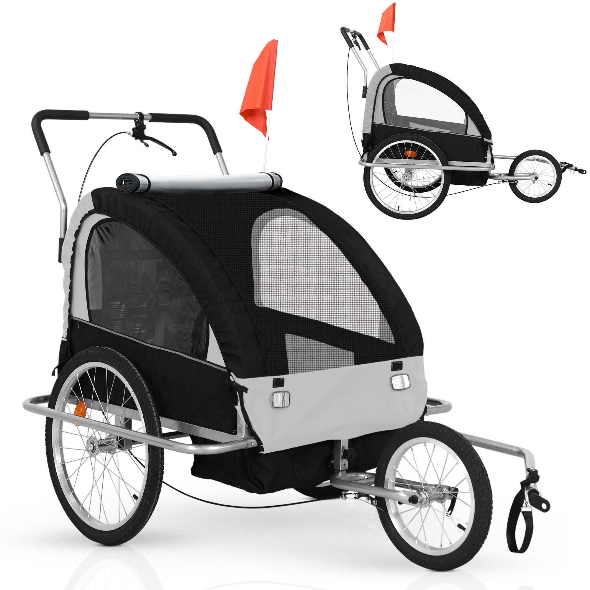 Jago Fahrradhundeanhänger Kinderanhänger für 2 Kinder Fahrradanhänger Jogger mit Kupplung Bremse, Auch für Haustiere und Waren geeignet