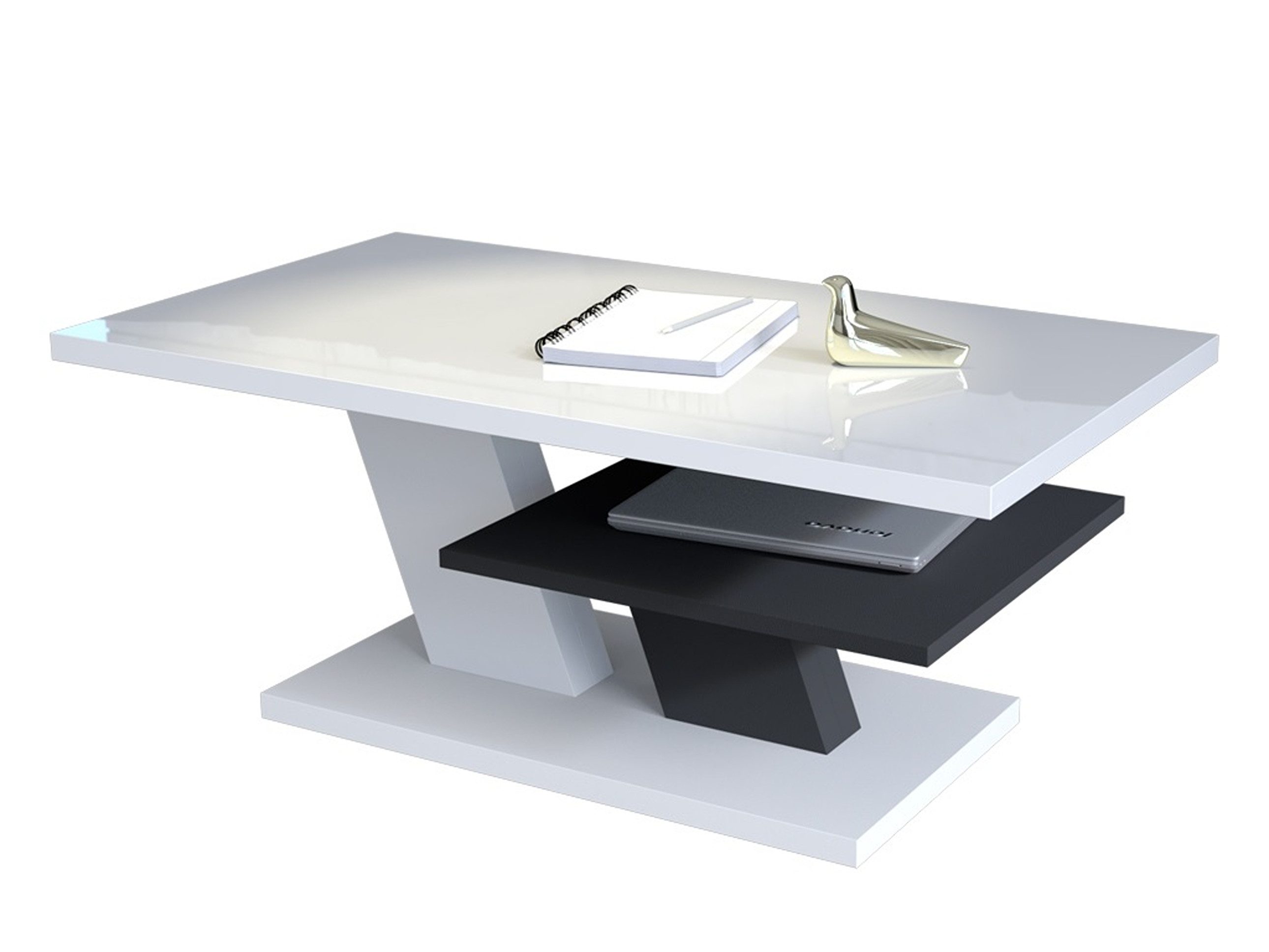 Mazzoni Couchtisch Cliff Weiß Hochglanz / Anthrazit Grau matt Wohnzimmertisch 110x60x45cm